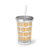 Vintage Yellow Burlap - Drumsticks - Suave Acrylic Cup - Pattern