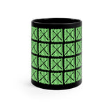 Vintage Green Glitter Dots - Drumsticks - 11oz Black Mug - Pattern