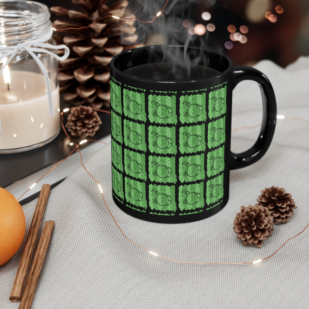 Vintage Green Glitter Dots - Bass Drum - 11oz Black Mug - Pattern