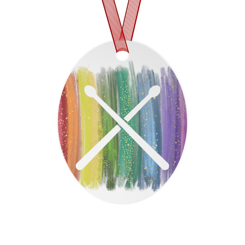 Vintage Rainbow Paint - Drumsticks - Metal Ornament