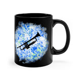 Vintage Blue White Tie Dye - Trumpet - 11oz Black Mug