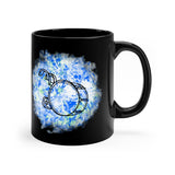 Vintage Blue White Tie Dye - Bass Drum - 11oz Black Mug