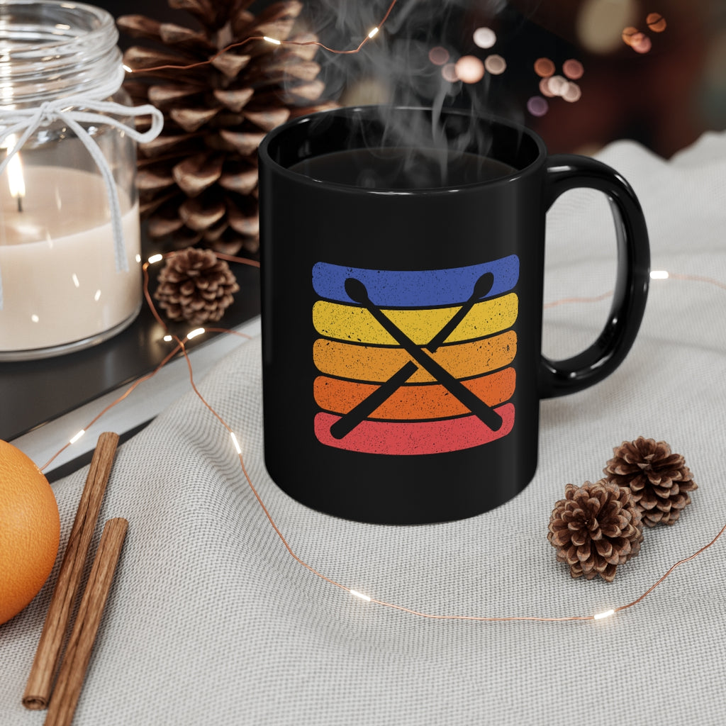 Vintage Grunge Lines Sunset - Drumsticks - 11oz Black Mug