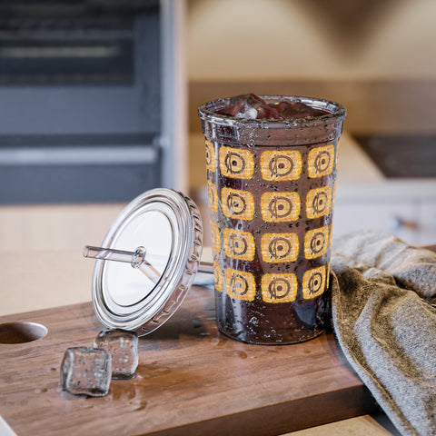 Vintage Yellow Burlap - Snare Drum - Suave Acrylic Cup - Pattern