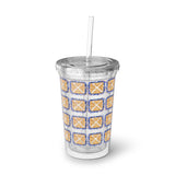 Vintage Blue Burlap - Drumsticks - Suave Acrylic Cup - Pattern