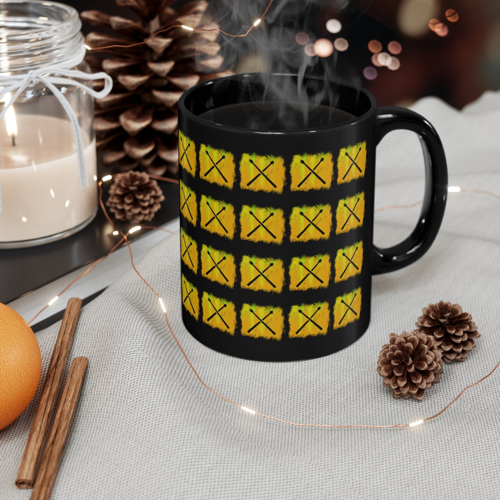 Vintage Yellow Cloud - Drumsticks - 11oz Black Mug - Pattern