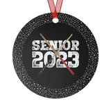 Senior 2023 - White Lettering - Drumsticks - Metal Ornament