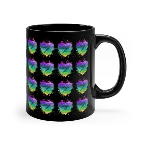Vintage Rainbow Cloud Heart - Bassoon - 11oz Black Mug - Pattern