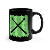 Vintage Green Glitter Dots - Drumsticks - 11oz Black Mug