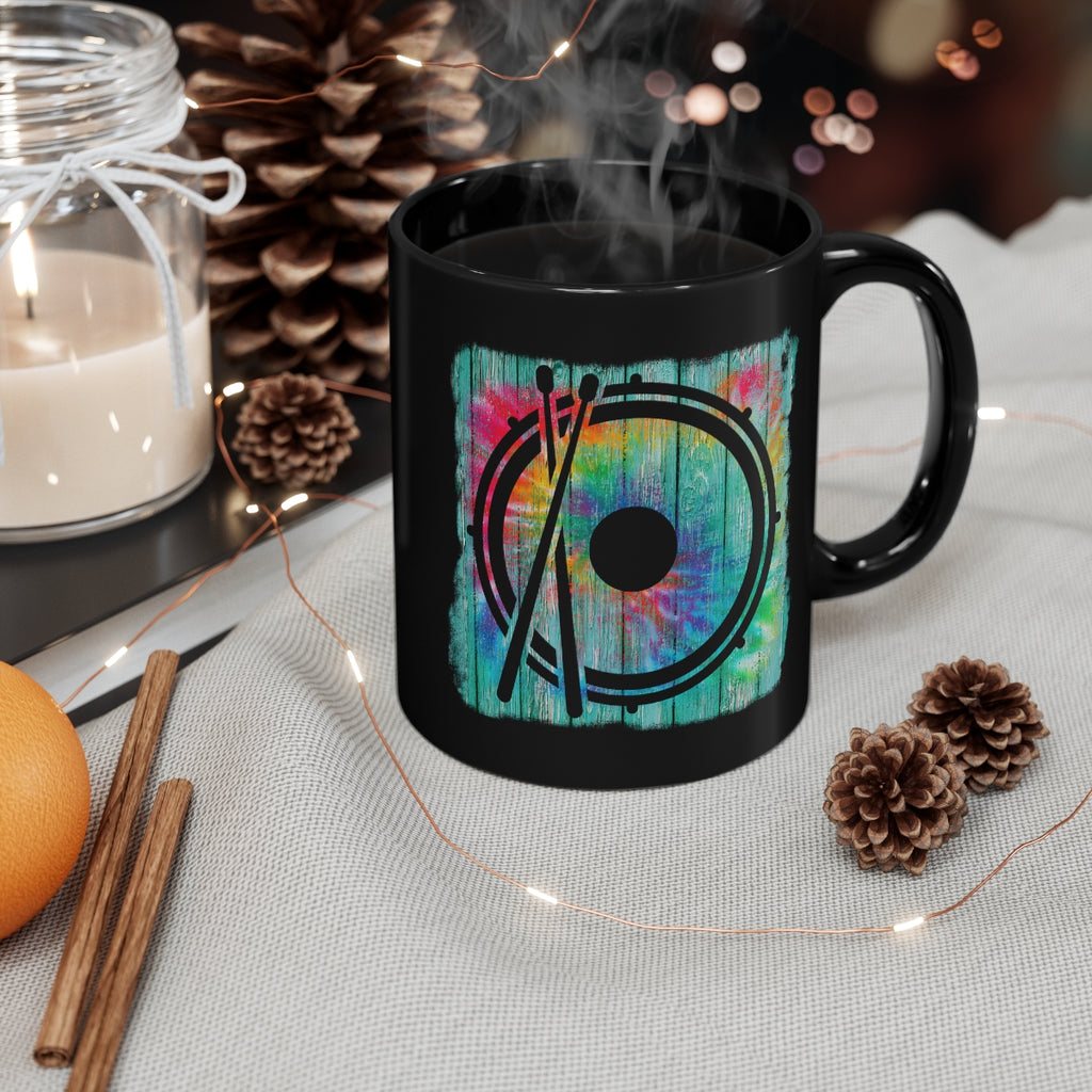 Vintage Wood Tie Dye Lines - Snare Drum - 11oz Black Mug