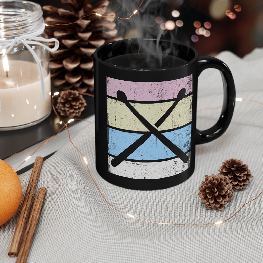 Vintage Grunge Pastel Lines - Drumsticks - 11oz Black Mug