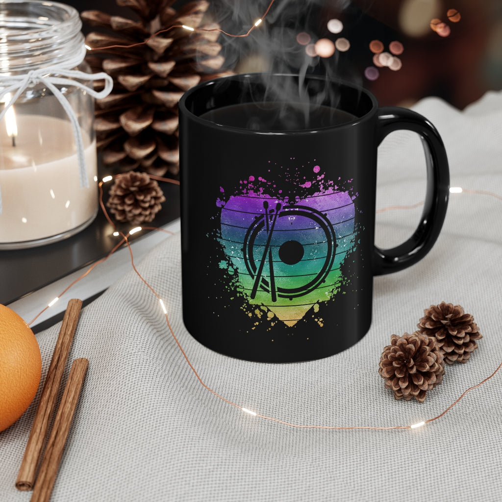 Vintage Rainbow Cloud Heart - Snare Drum - 11oz Black Mug