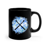 Vintage Blue White Tie Dye - Drumsticks - 11oz Black Mug