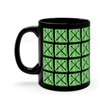 Vintage Green Glitter Dots - Drumsticks - 11oz Black Mug - Pattern