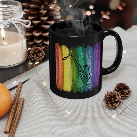 Vintage Rainbow Paint - Tenor Sax - 11oz Black Mug