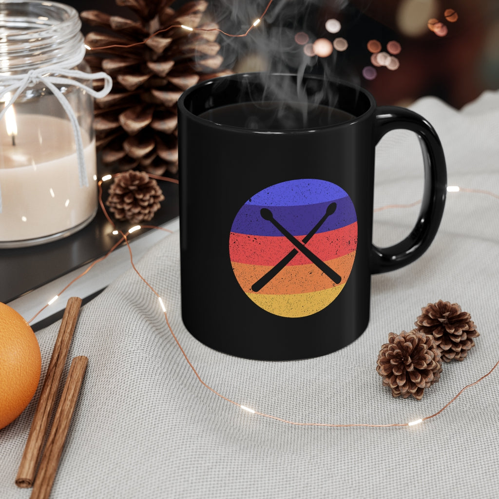 Vintage Grunge Circle Sunset - Drumsticks - 11oz Black Mug