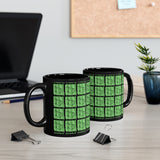 Vintage Green Glitter Dots - Bass Drum - 11oz Black Mug - Pattern