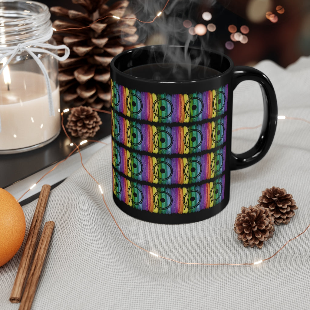 Vintage Rainbow Paint - Snare Drum - 11oz Black Mug - Pattern