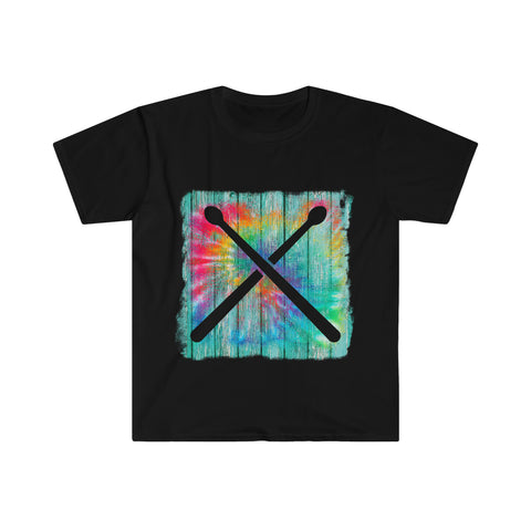 Vintage Wood Tie Dye Lines - Drumsticks - Unisex Softstyle T-Shirt