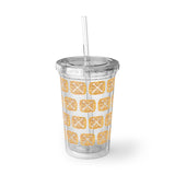 Vintage Yellow Burlap - Drumsticks - Suave Acrylic Cup - Pattern