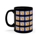 Vintage Blue Burlap - Tenor Sax - 11oz Black Mug - Pattern