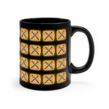 Vintage Yellow Burlap - Drumsticks - 11oz Black Mug - Pattern